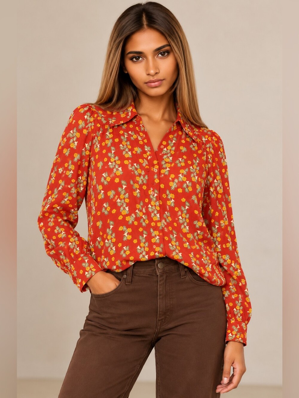 NWOT Cabi Belfrey Long Sleeve Blouse Bell Floral Size Small
